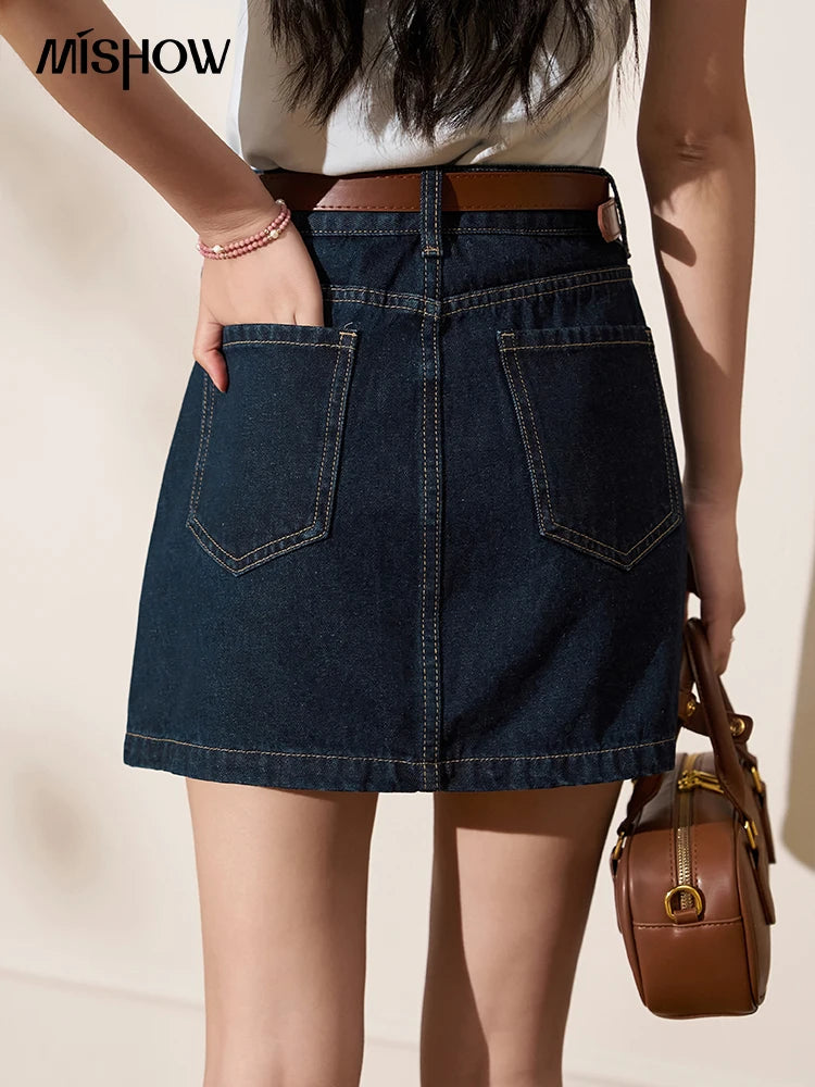 MISHOW High Waisted Denim Skirts for Women 2024 Summer New Fashion Simple Versatile Female Korean Style Chic Skirt MXD23B0366