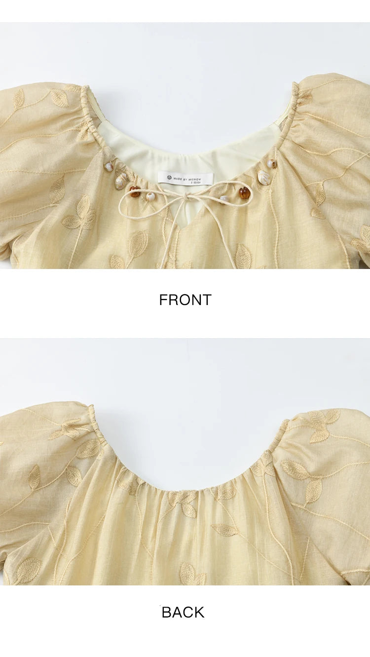 MISHOW Print Office Lady Dress Women Summer 2025 Short Sleeve Round Neck Beaded Neckline Slim Waist Dresses Female MXE33L2208