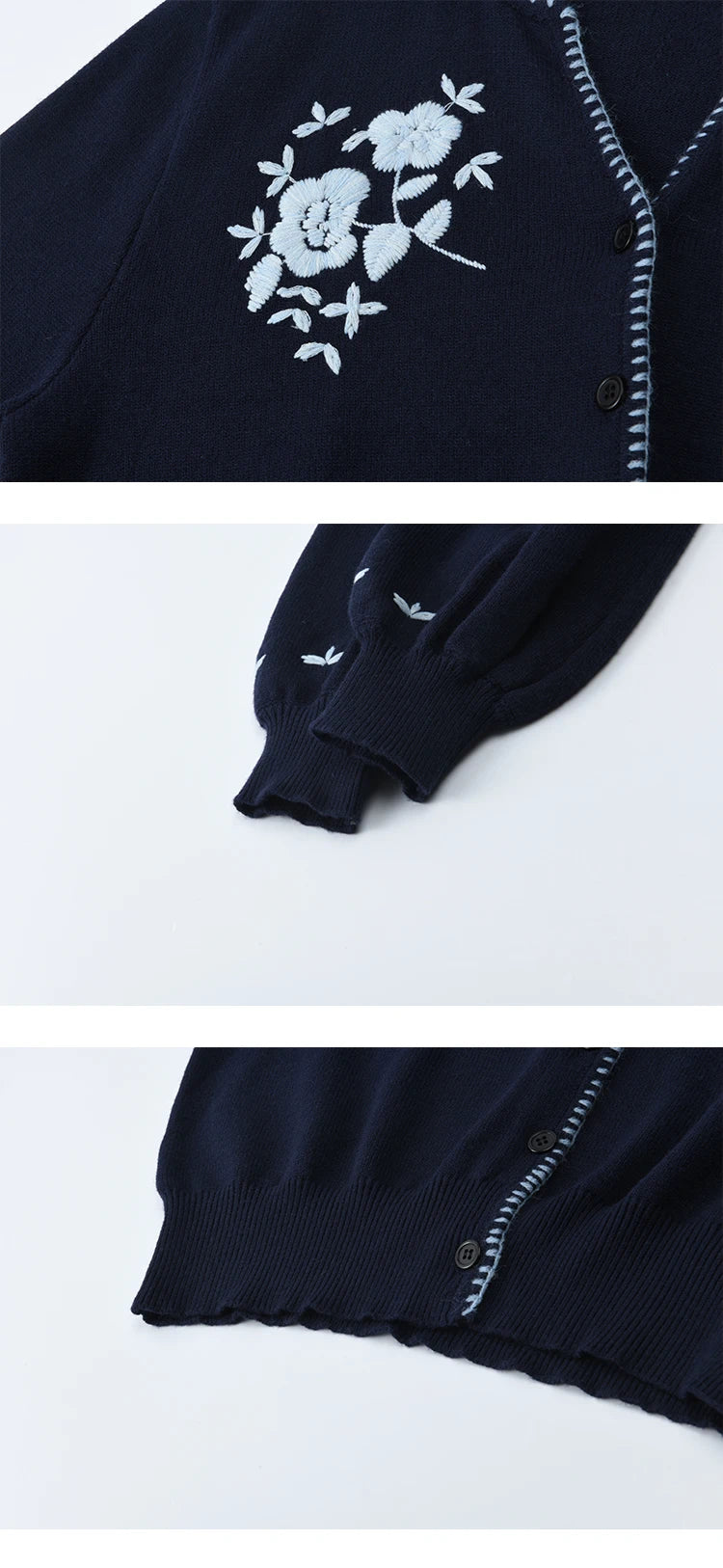 MISHOW Dark Blue Cardigan Women 2025 Autumn New French Vintage Embroidered Knit Cardigan Casual Round Neck Sweater MXE45Z1381