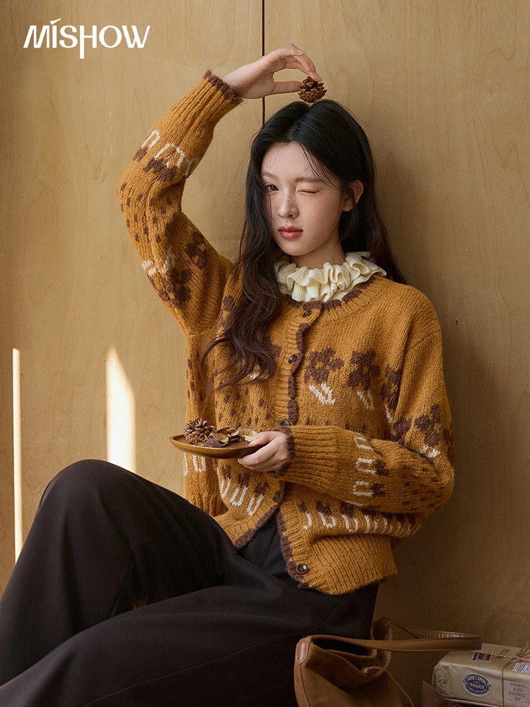 MISHOW Winter 2025 Turtleneck Knit Pullover for Women Thick Warm Fuzzy Cardigan Coat Outerwear Chic Streetwear MXE87Z2699