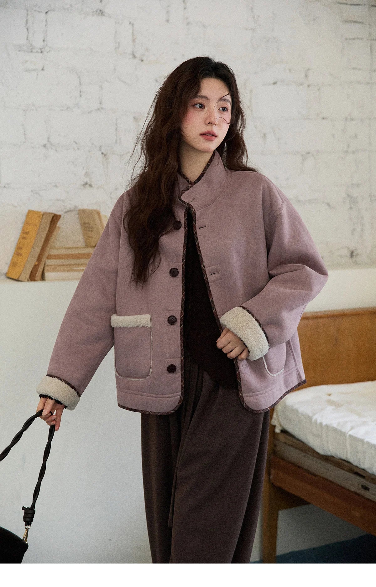 MISHOW Women Purple Coats 2025 Winter Luxury Turn-down Collar Double-sided Jacket Pocket Decoration Windproof Jacket MXE87W0940