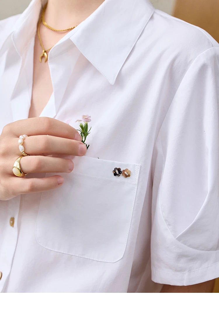 MISHOW New French Summer Shirts for Women New 2025 Short Sleeve Turn-down Collar Solid Slimming Blouses Lady Gentle MXE33C0778