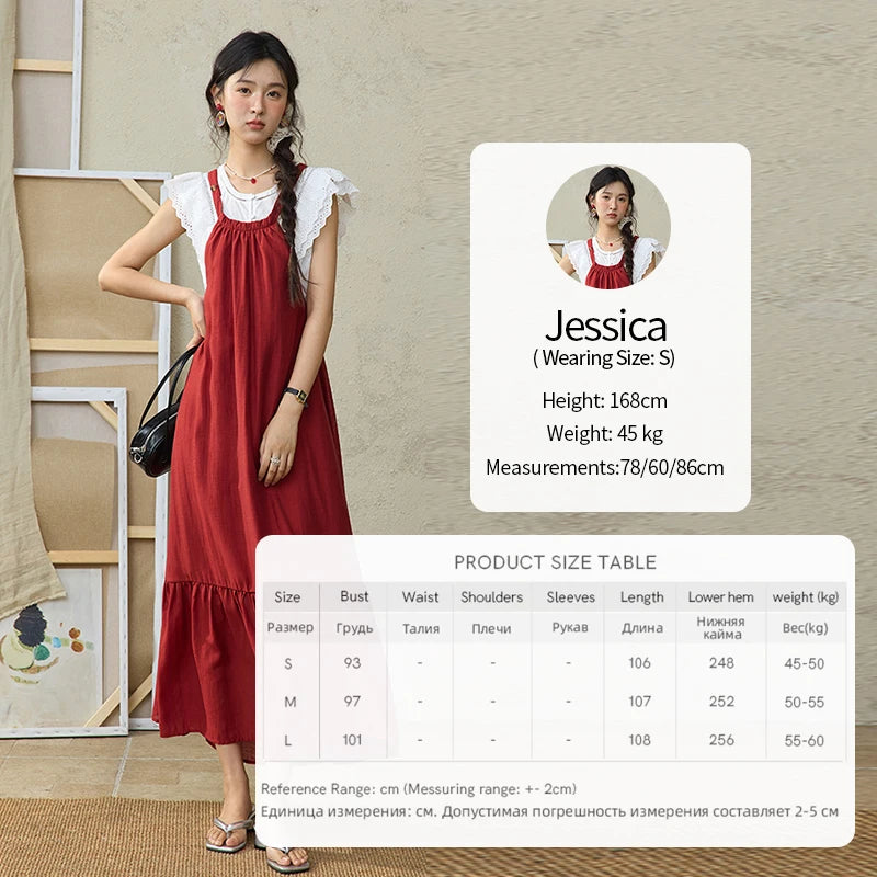 MISHOW Red Linen Strap Midi Dress Summer Sleeveless Casual Vacation Dress Hanging Neck Loose A-LINE Dress (Not A Set) MXE36L2309