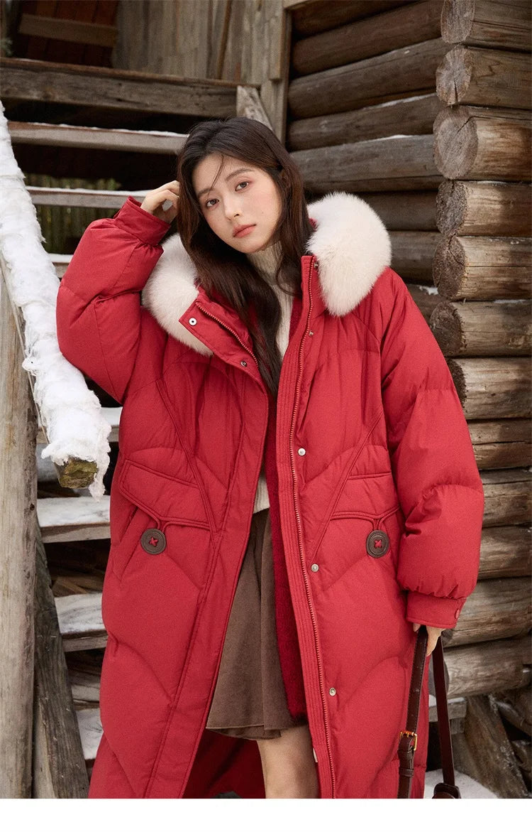 MISHOW Fox Fur Collar Down Jacket for Women 2025 Winter Fashion 90% White Duck Down Thickened Coat Warm Long Coat MXE51Y0082