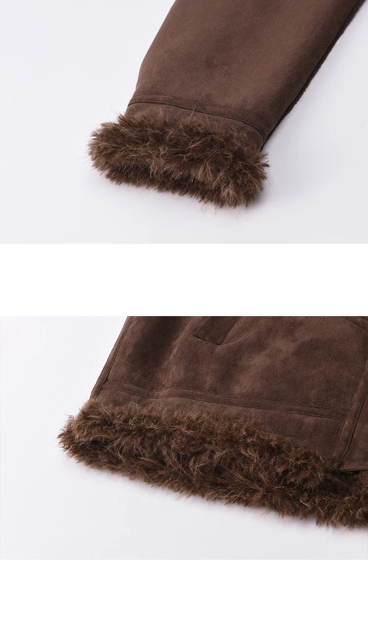 MISHOW Women's Blue Jacket 2025 Winter Blue Plush Turn-down Collar Zip-up Coat Fashion Casual Warm Loose Coat Woman MXE87W0917