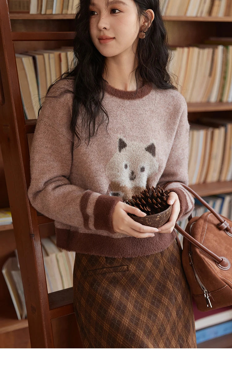 MISHOW Faux Sable Sweater Women 2024 Autumn Winter Sweet Gentle Loose Basic Soft Cartoon O-Neck Long Sleeve Pullovers MXD45Z0860