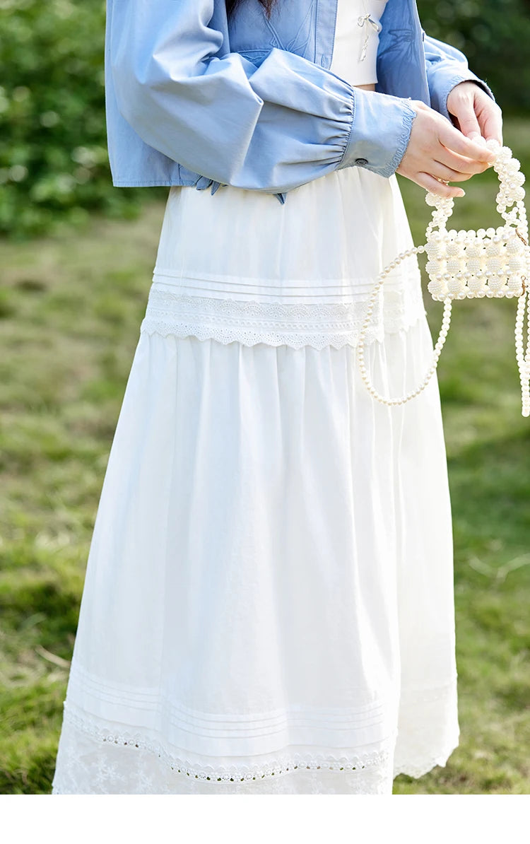 MISHOW French Retro Hollow Lace Skirt for Women Spring 2025 Elegnat 100 Cotton A-line Skirt High Waist Sweet Skirts MXE12B0643