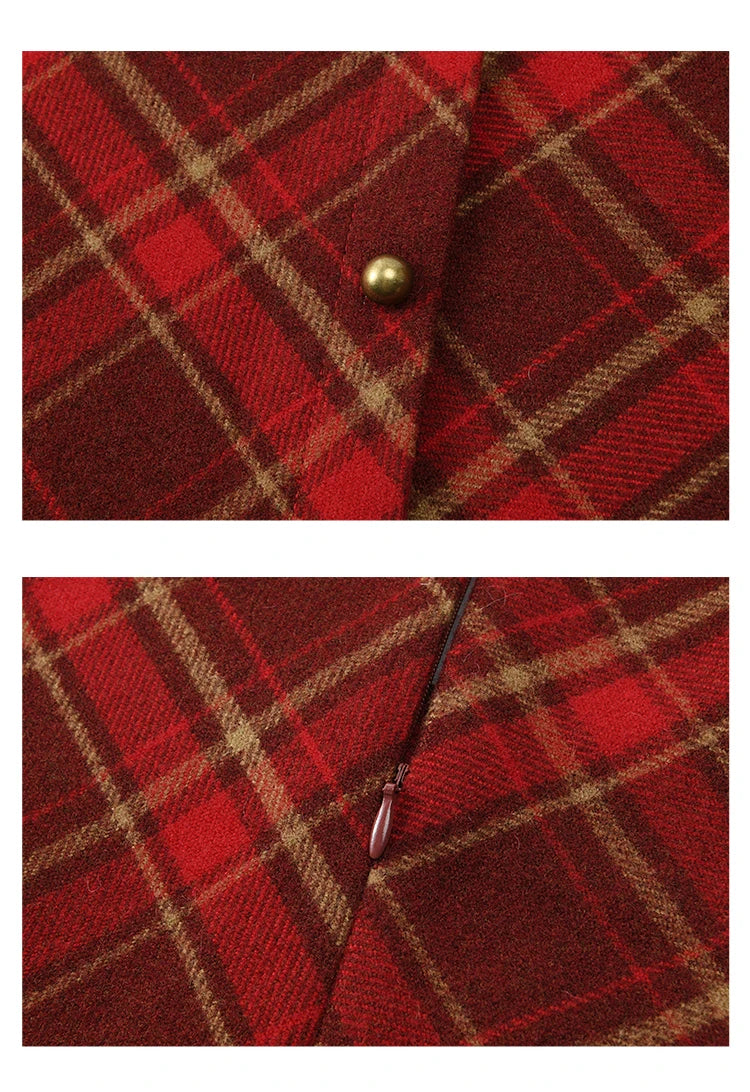 MISHOW Plaid Dress for Women Winter 2024 Contrasting Color Square Neck Plaid Dresses Woolen Sleeveless Vest Dress MXD58L2078