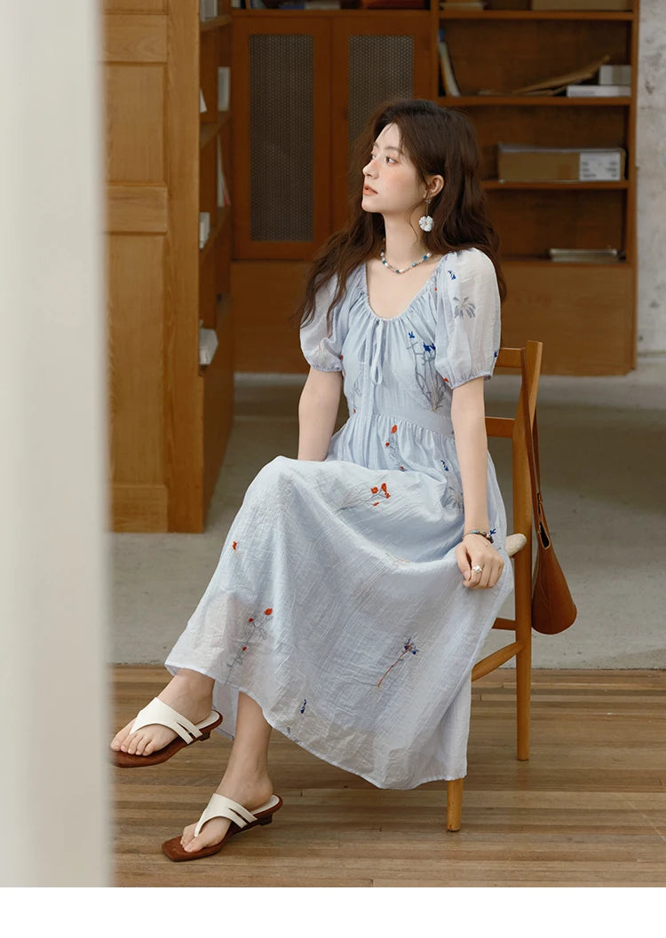 Mishow V-Neck Lace-Up Embroidery Vacation Dress MXE34L2284