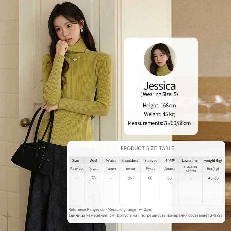 MISHOW Women's Long-sleeved Tops 2025 Winter Simple Solid Turtleneck Sweater Vertical Ribbed Slim Fit Casual Top MXE86Z2656