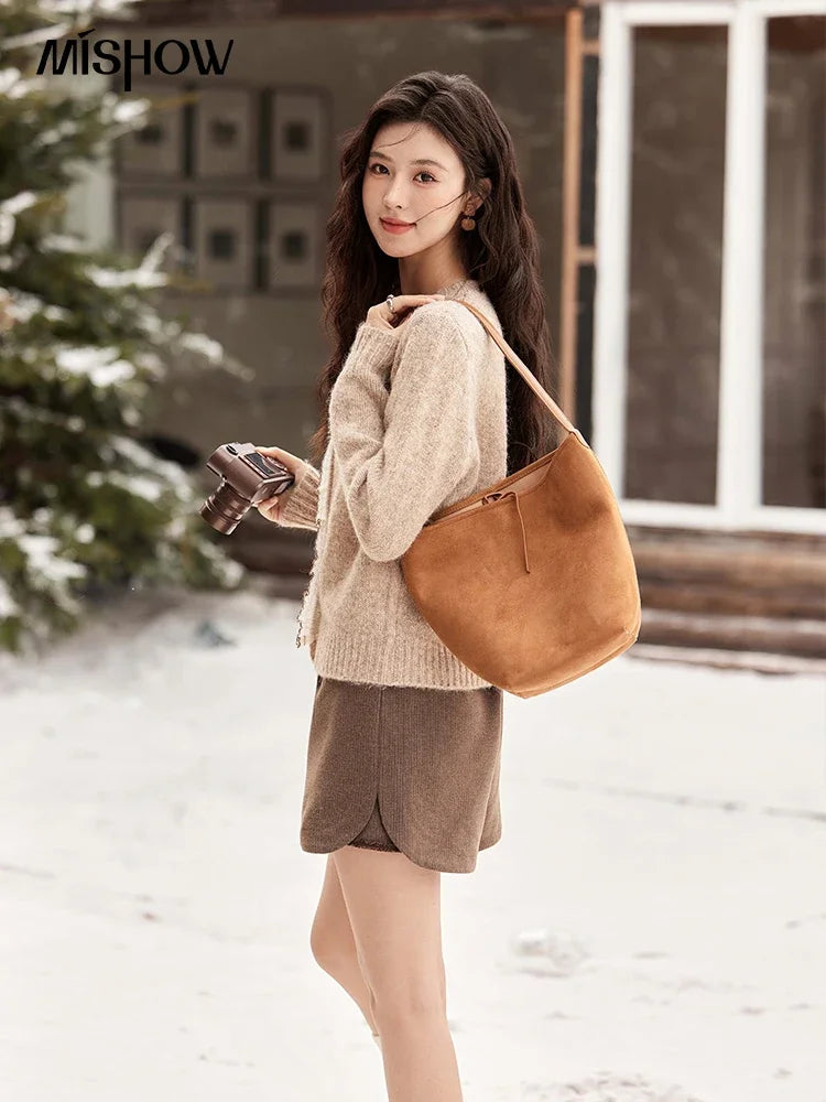 MISHOW Spliced Lace Knitted Cardigan O-Neck Sweaters Women Button Design Temperament Long Sleeved Tops Office Lady MXD58Z0998