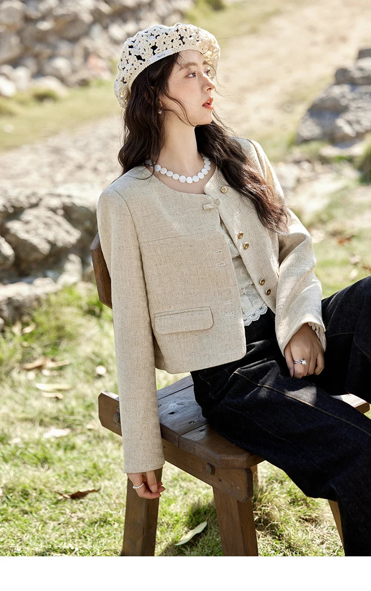 MISHOW Fashion Xiaoxiangfeng Long Sleeve Jacket Women's Spring New High End Temperament Button Tops Short Coat Girl MXE11W0713