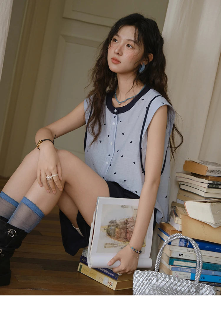 MISHOW Women's 2 Piece Set 2025 Summer Fashion Sleeveless Button Shirt High Waist A-line Shorts Set Ladies Clothing MXE37T0656