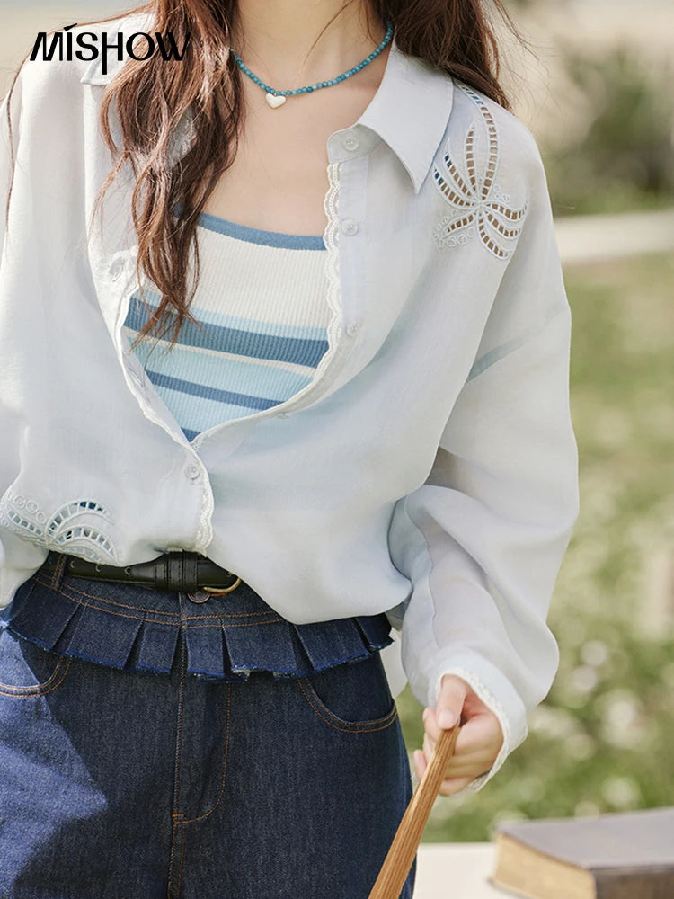 MISHOW Blue Striped Camisole Summer Women New 2025 Square Collar Loose Office Lady Tops Female Fashion Design Sense MXE31Z1221