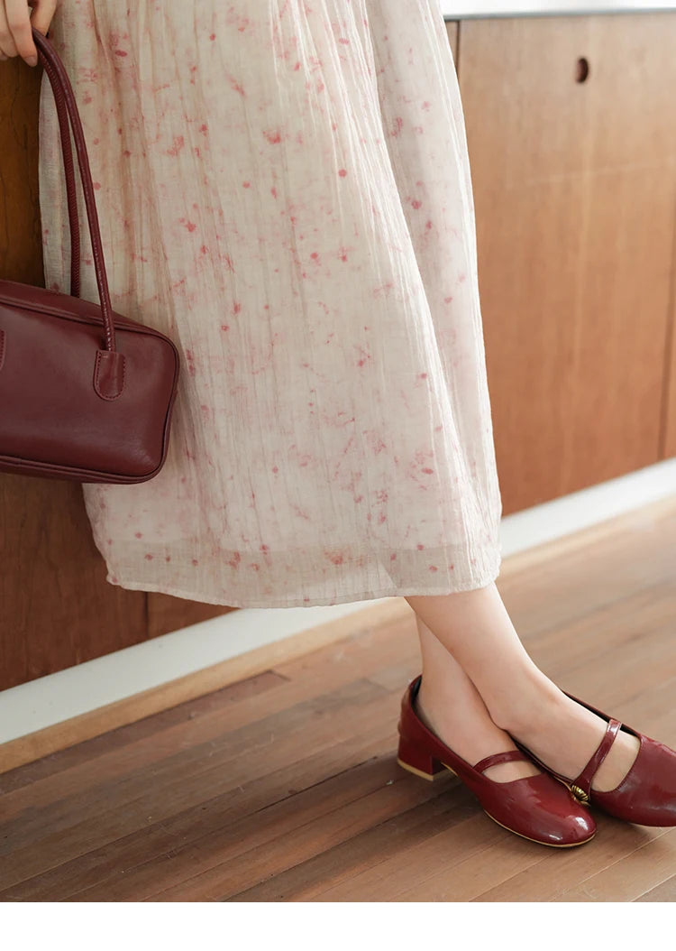 MISHOW Korean Women's Floral Pink Dress Autumn Convertible V Neck Off Shoulder Bubble Sleeves Elastic Waist Dresses MXE41L2479