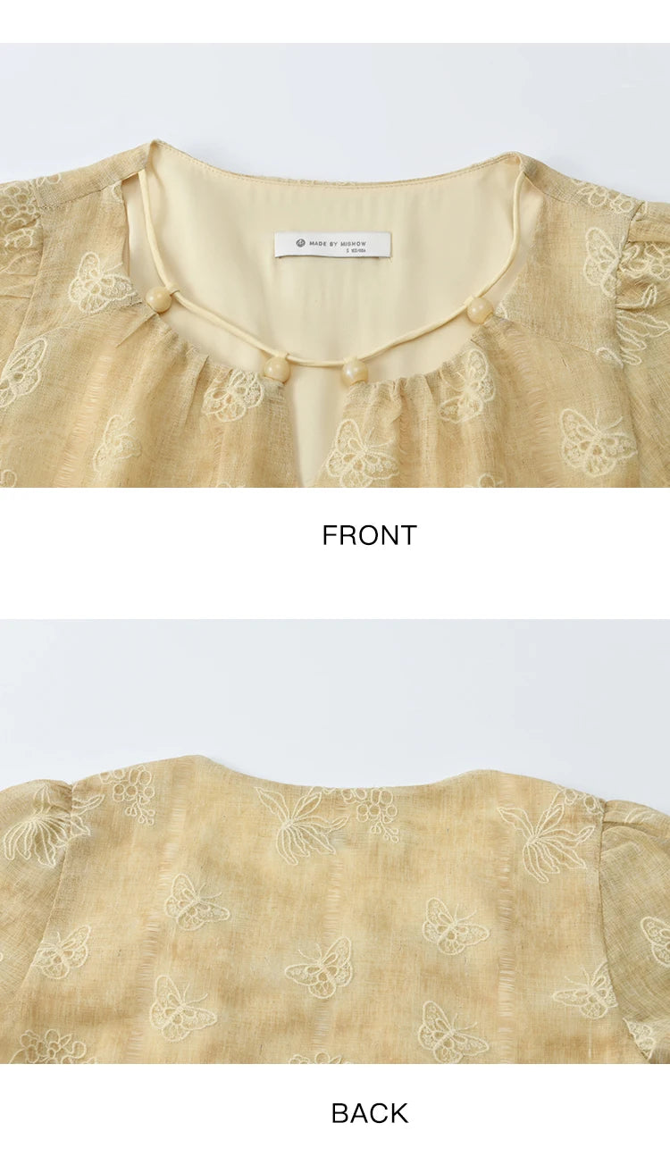 MISHOW Fashion Butterfly Embroidery Dress 2025 Summer Splicing Beaded Collar Comes with Retro Belt Dresses MXE36L2250