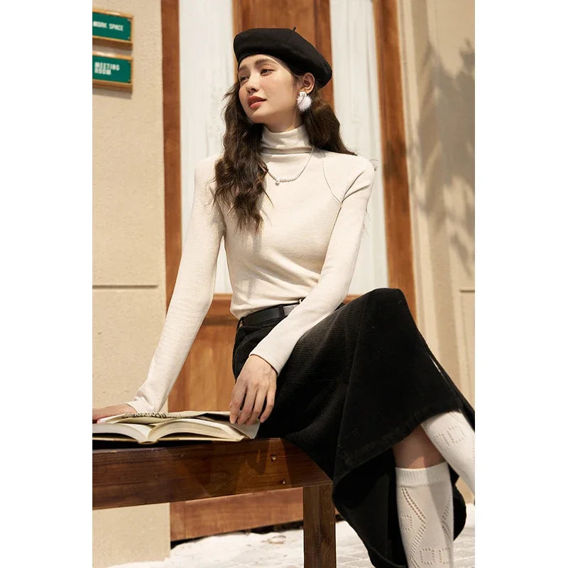 MISHOW Mock Neck Bottoming Shirt Long Sleeve Inner Tops for Women 2023 Autumn Winter New Fashion Warm Slim T-shirt MXC58Z0290