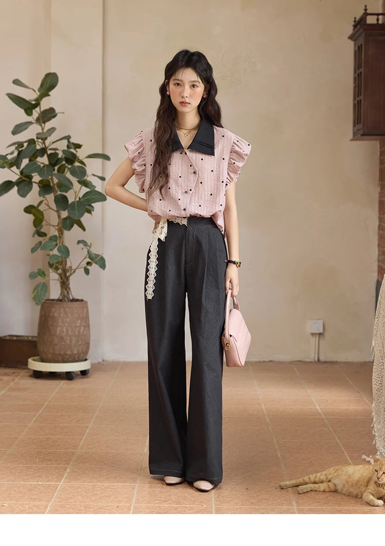 MISHOW Summer Office Lady Blouses Women 2025 Short Sleeve Turn-down Collar Polka Dot Shirts Female Fashion Slim Tops MXE31C0776