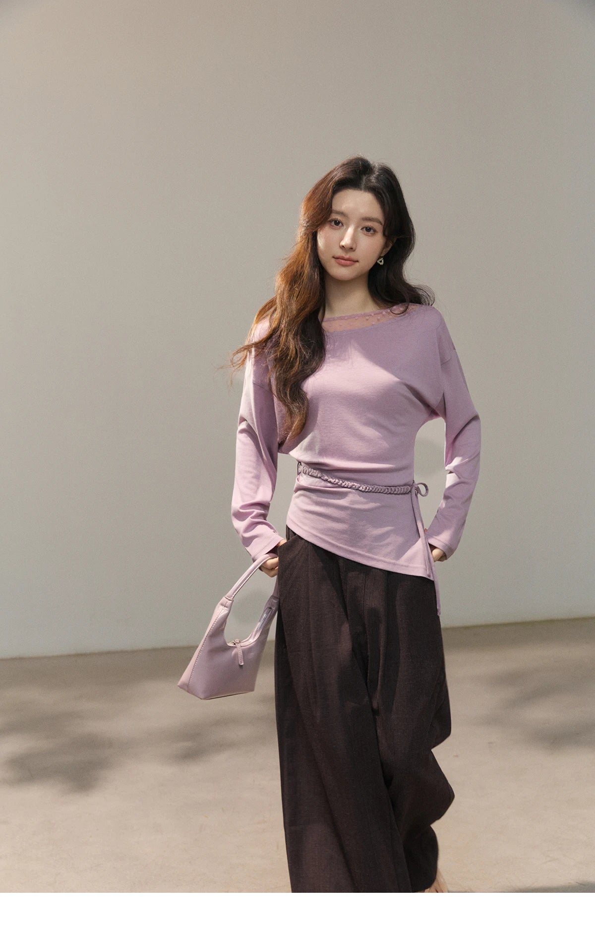 MISHOW Women's Dark Purple Wide Leg Pants 2026 Spring High Waist Pleated Pants Back Elastic Waist Casual Trousers MXF13K1204