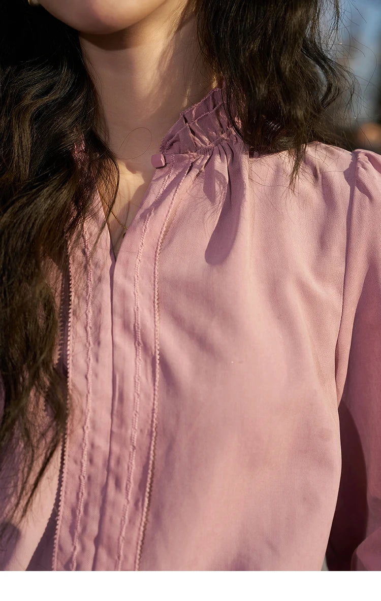 MISHOW French Autumn Winter Button Up Lantern Long Sleeve Shirts Women Ruffle Neck Thick Warm Blouse Flannel Shirt MXC56X1320