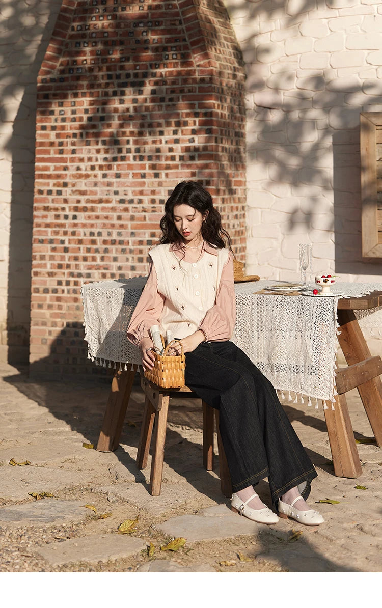 MISHOW 3D Flower Sweet Knitted Vest Women's Spring 2025 New Vintage Loose Casual Sweater Vest Cute Female Tops Korean MXE11Z1077