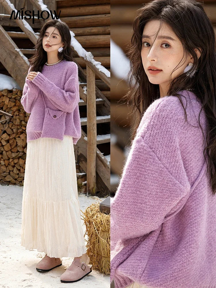 MISHOW Knitted Sweater Daily Leisure Versatile Pullovers Match Bag Oversized Sweater Women Soft Warm Office Lady MXD57Z1083