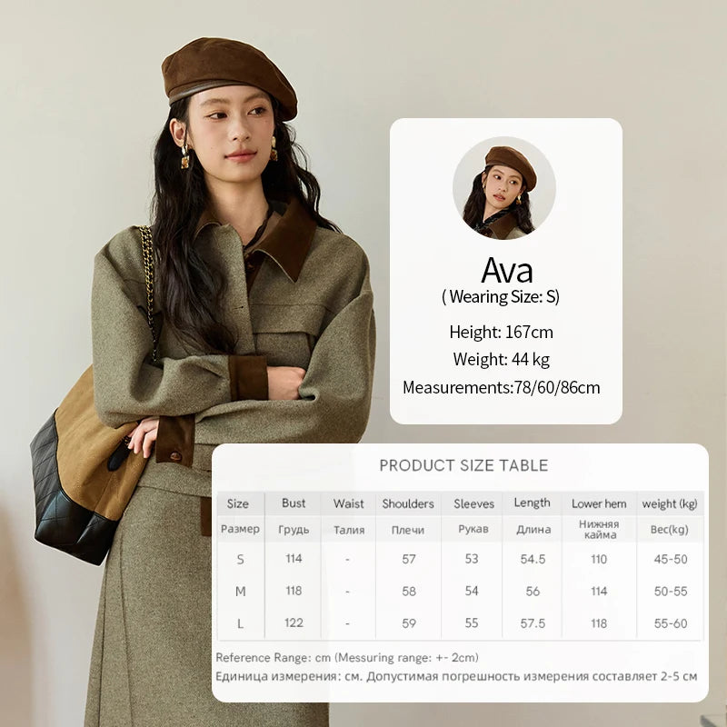 MISHOW Wool Woolen Coat for Women 2025 Autumn Contrasting Suede Patchwork Retro Short Top Lapel Loose Warm Coats MXE46W0844