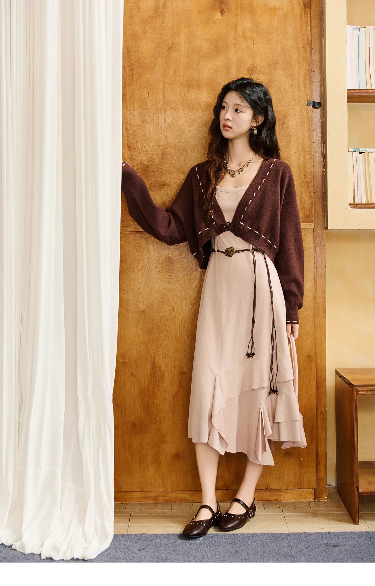 MISHOW Knitted cardigan camisole Dress Two-piece Set Autumn Frosted Velvet Retro Top Contrasting Design Dress Sets MXE47T1382