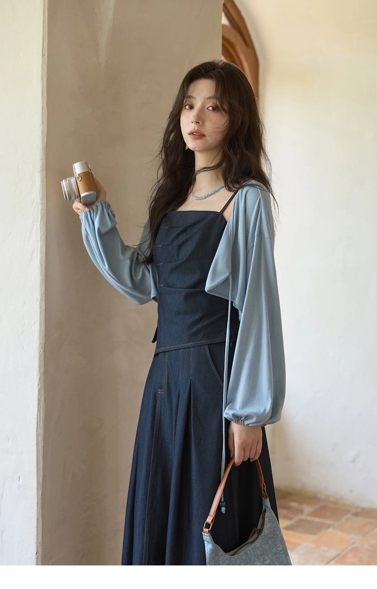 MISHOW Imitation Denim Casual Camisole Desses for Women Autumn 2025 Solid Lace-up Cardigan Separately (Not A Set) MXE41T0693