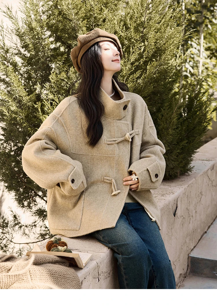 MISHOW Reversible Wool Velvet Coat Cow Horn Button Lapel Coat 2024 Winter Fashion Luxury Senior Korean Tweed Jacket MXD44W0446