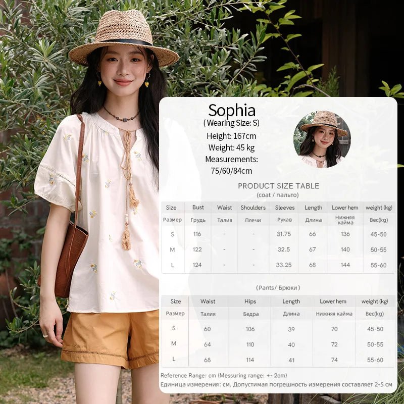 MISHOW Women Two-Piece Set 2025 Summer Puff Sleeve Lace Up Top Hollow Lace Spliced Elastic Waist Shorts Ladies Set MXE38T0684