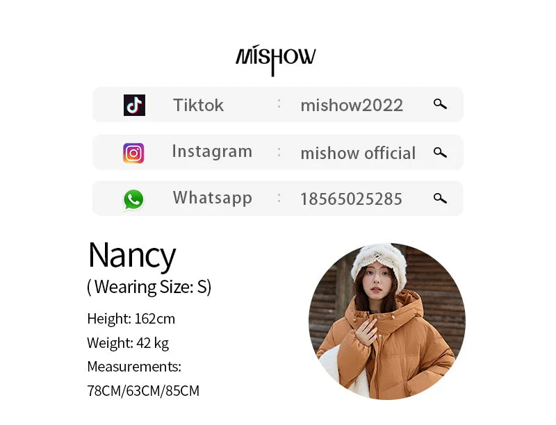MISHOW Women's Short Coat with 90% White Duck Down Filling Windproof Down-proof Hooded Jacket Lightweight Warm Coat MXE51Y0080
