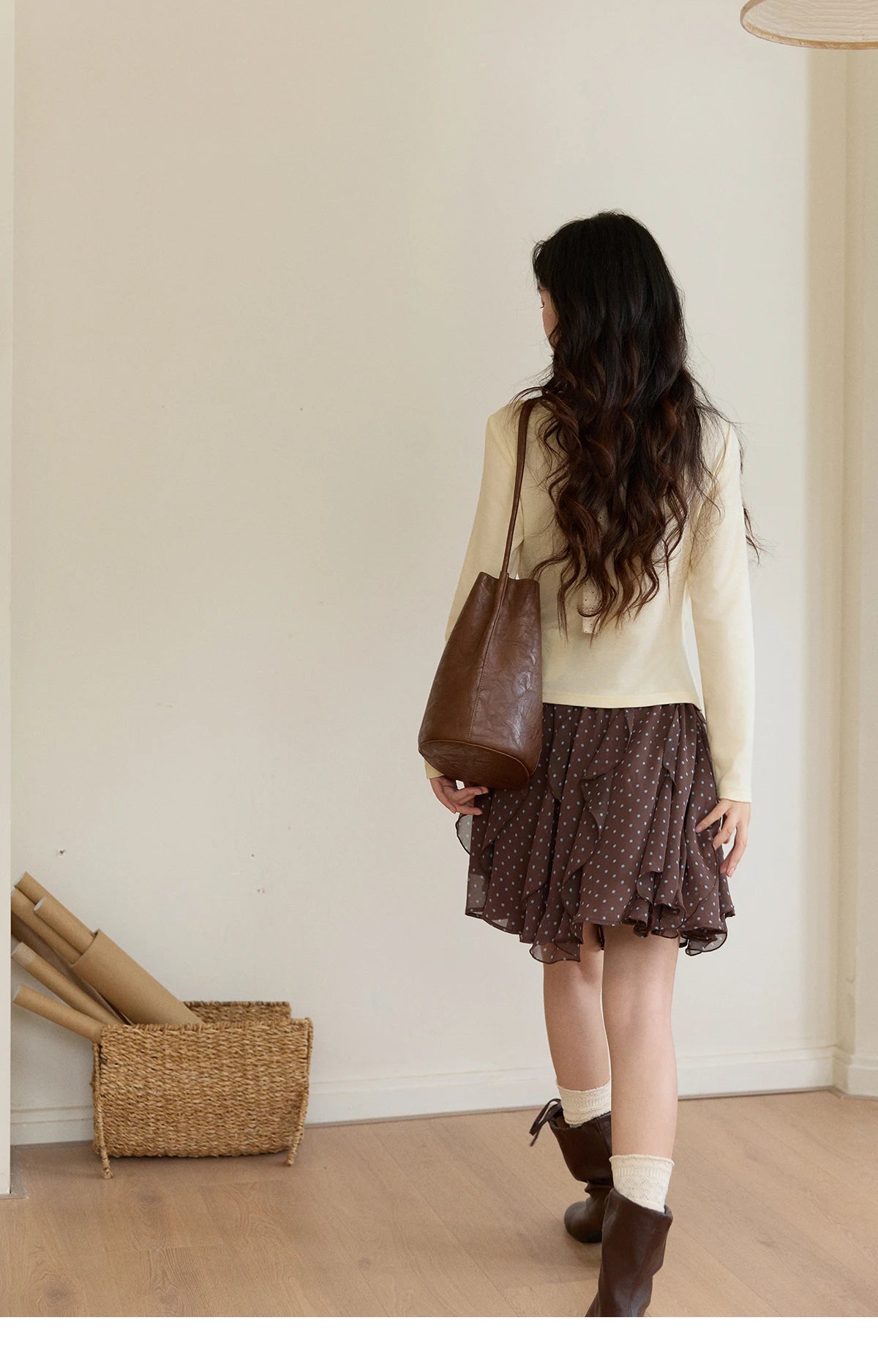 MISHOW Women's Wool Blend Fake Two Piece Draped Neck Knit Top 2026 Spring Wave Point Ribbon Contrast Color Casual Top MXF13Z2977