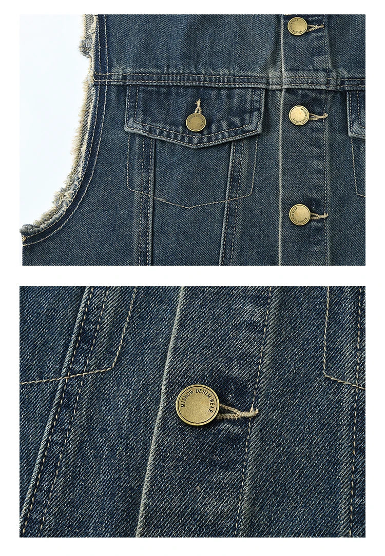 MISHOW Office Lady Spring Vest Female New Sleeveless Round Neck Raw Edge Denim Vests Women Fashion Retro Coat Woman MXE12W0710
