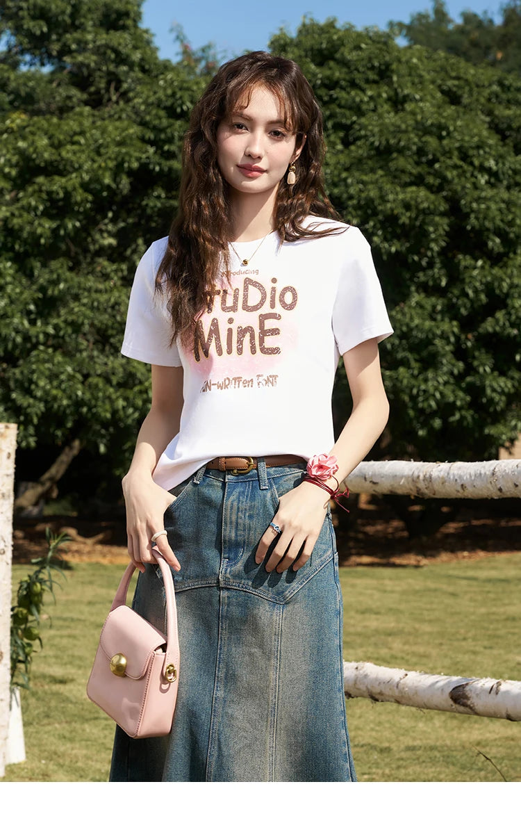 MISHOW Letter Print Short Sleeve T-shirt for Women 2024 Spring Summer New Loose Casual Tshirt Woman Crew Neck Tee Top MXD13T0164