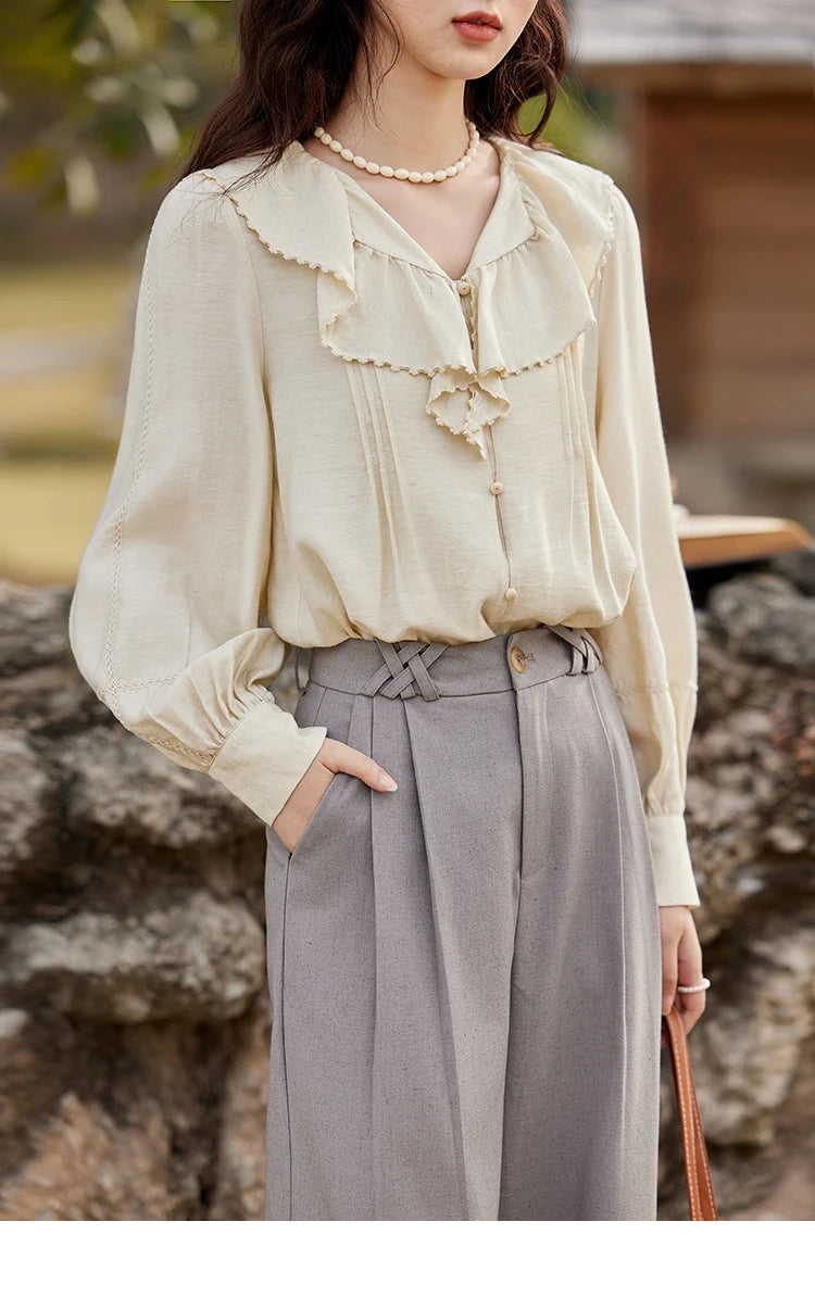 MISHOW Lotus Leaf Collar Shirt Bubble Sleeves Pink Shirt for Women Spring 2025 Sweet Chiffon Top Temperament Shirts MXE12X1702