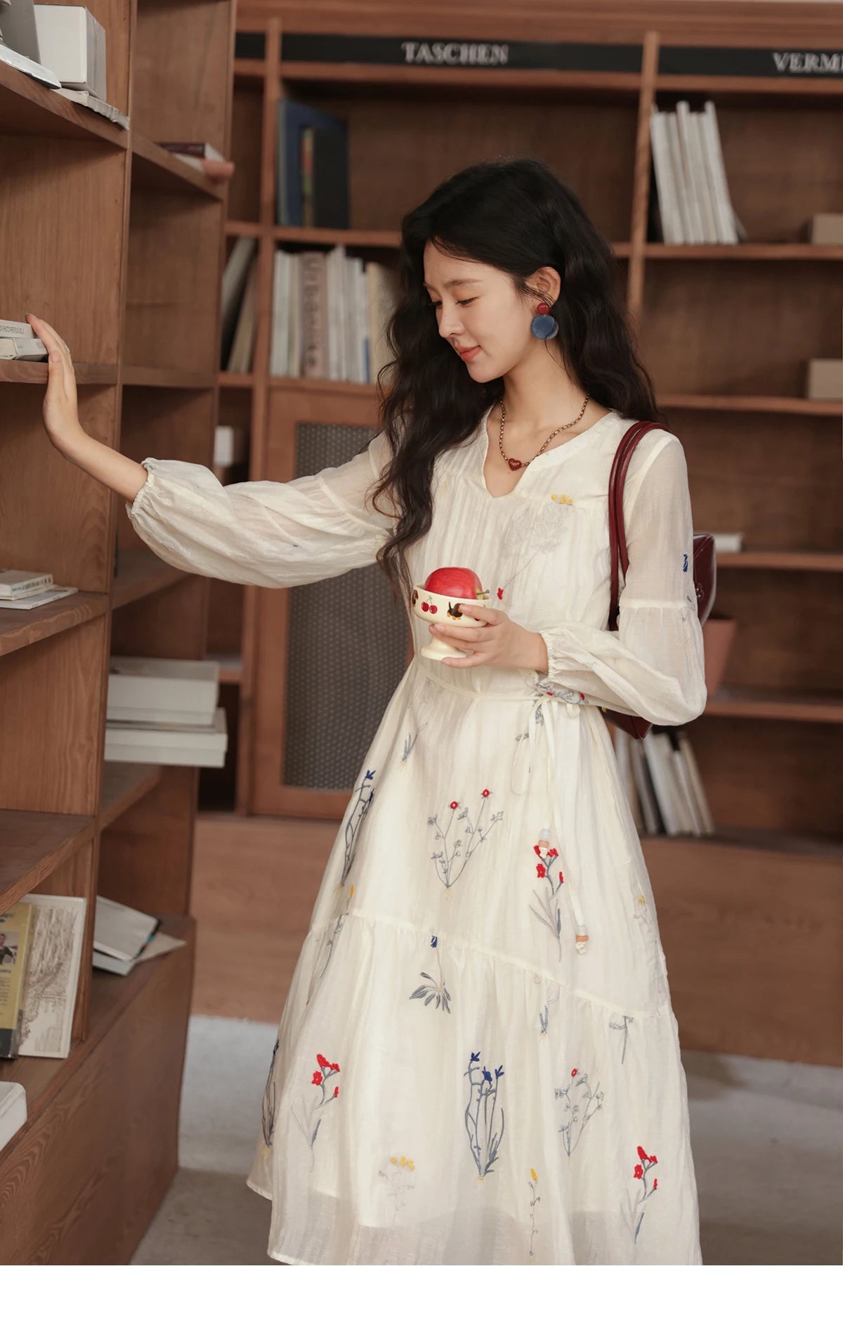 Mishow Beige Curved Collar Lantern Sleeve Tied Dress MXE41L2487