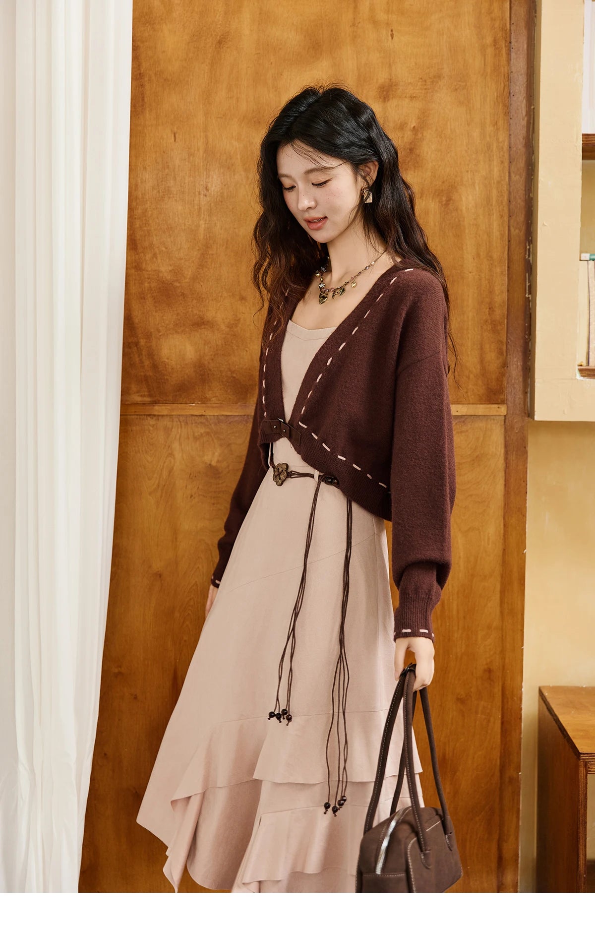 MISHOW Knitted cardigan camisole Dress Two-piece Set Autumn Frosted Velvet Retro Top Contrasting Design Dress Sets MXE47T1382