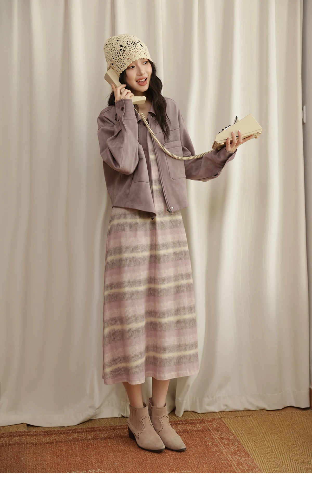 MISMHOW Taro Purple Leather Jacket Autumn 2025 Contrasting Splic Short Jackets Symmetrical Double-layer Pocket Coat MXE44W0816