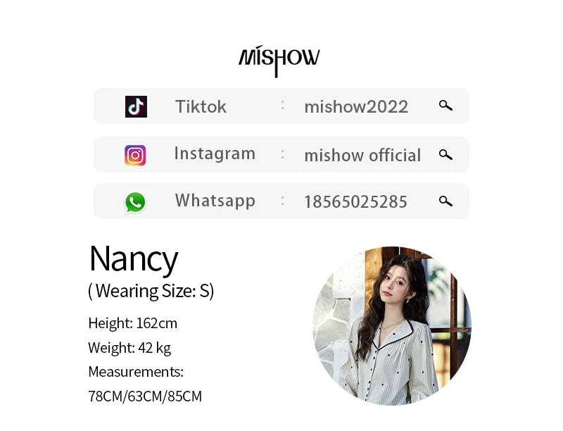 MISHOW Striped Bubble Sleeve Shirt for Women 2025 Spring French Retro Love Embroidered Top 100 Cotton V-neck Shirts MXE12C0390