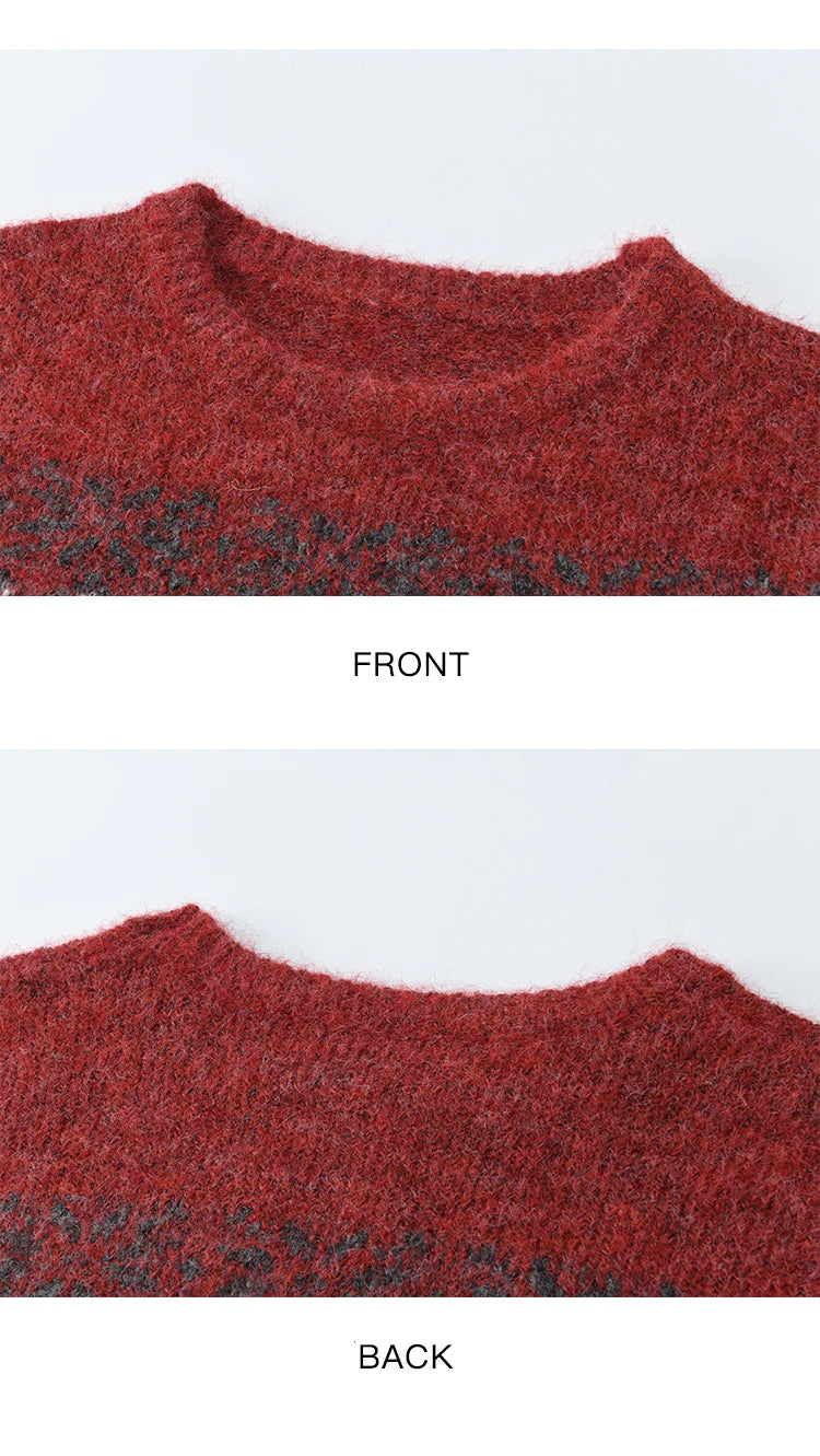 MISHOW Christmas Jacquard Retro Sweater Winter Geometric Red Scarf Fair Isle Sweater Wool Blend Thickened Knitted Top MXE51Z2628