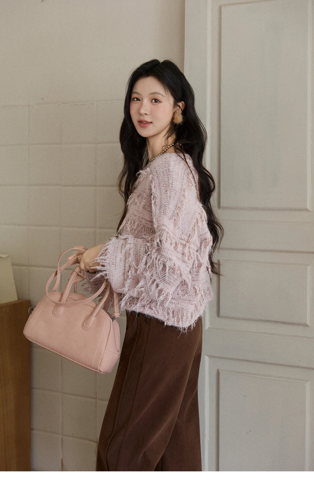 MISHOW Tassel Bead Wool Blended Sweater Autumn Winter 2025 Elegant Thick Knitted Sweater Loose Warm Tops Office Lady MXE90Z2822