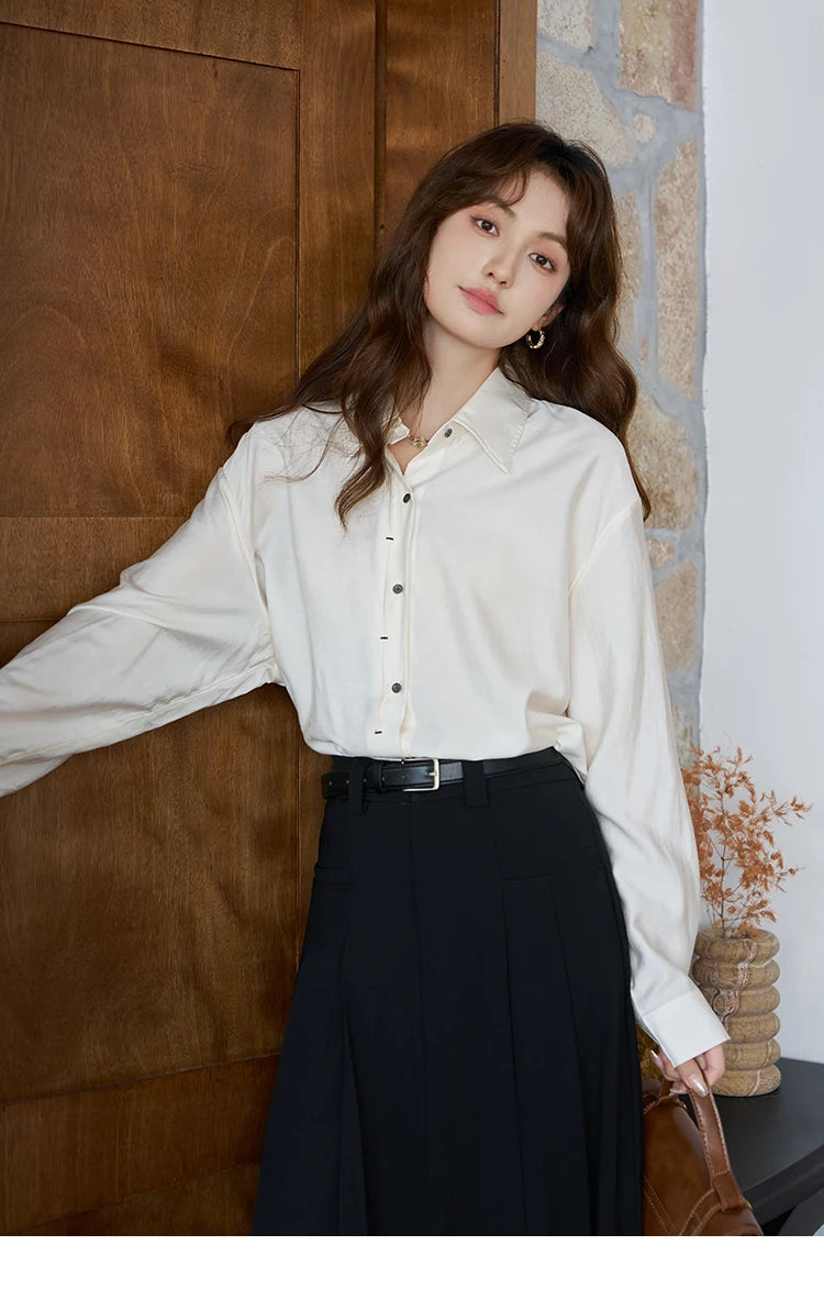 MISHOW Women's Midi Skirt 2023 Autumn Academy Pleated Commuter A-LINE Pockets Solid Split Back Hem Mid-Calf Skirts MXC42B0118