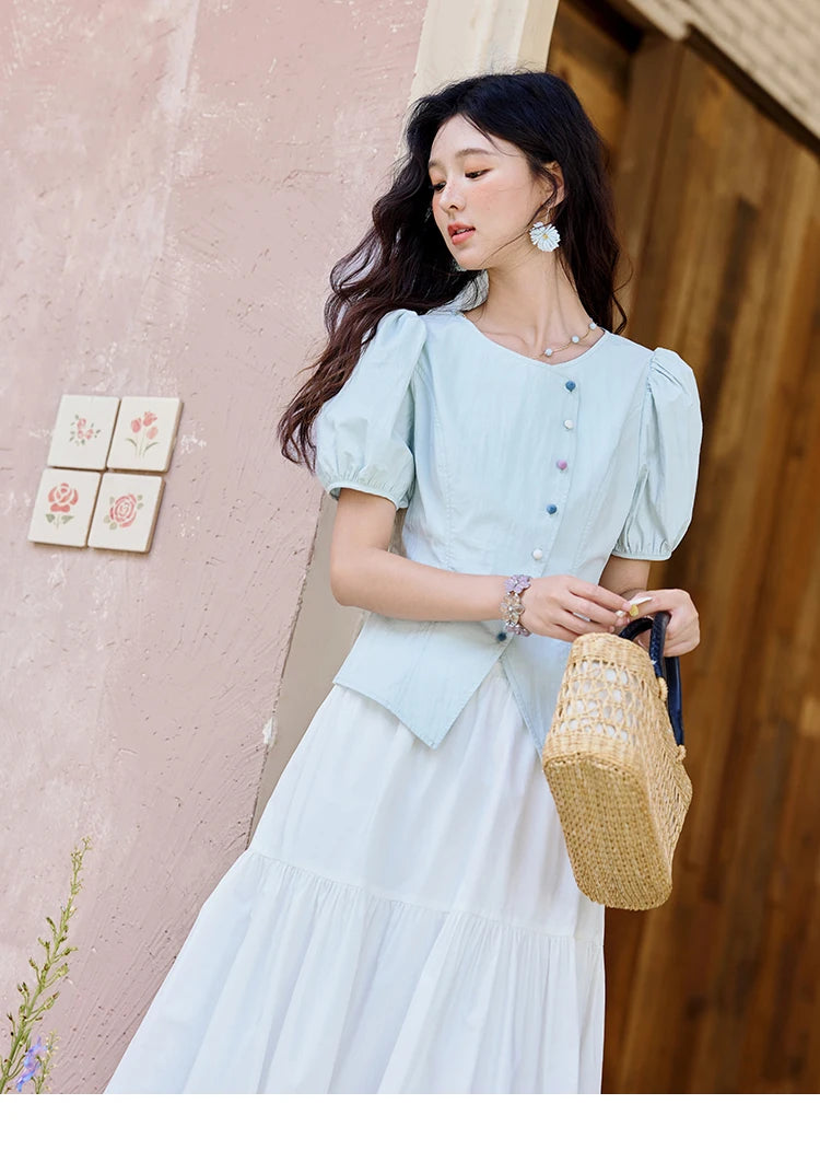 MISHOW Sea Salt White Double Layered Waist Skirt 2025 Summer Flower Bud Skirt Shell Button Versatile A-line Skirts MXE32B0715