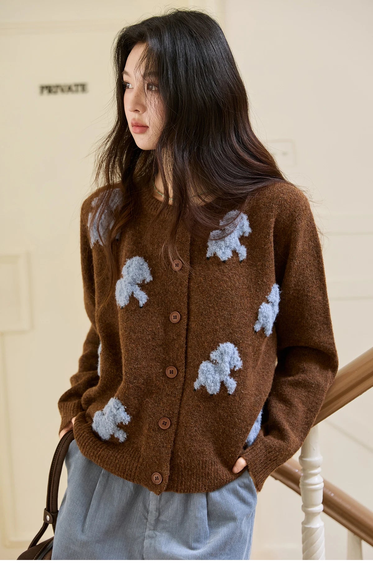 MISHOW Lamb Jacquard Knit Cardigan Women 2025 Autumn New Lambskin Round Neck Single-breasted Commuting Loose Sweater MXE48Z2571