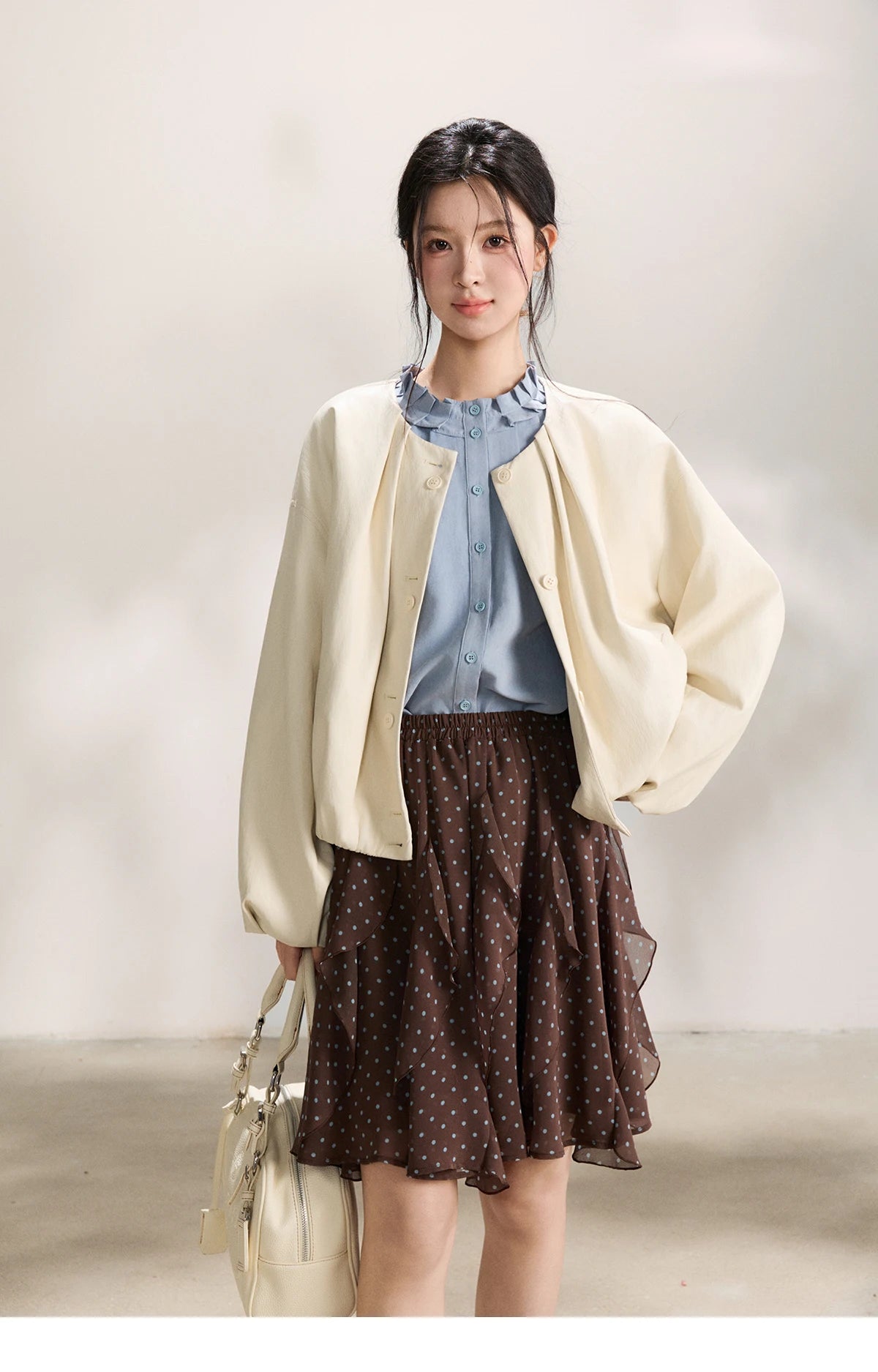 MISHOW Imitation Protein Skin Short Flower Bud Leather Jacket 2026 Spring Ruffled Collar Casual Loose Button-Up Coat MXF108W1019