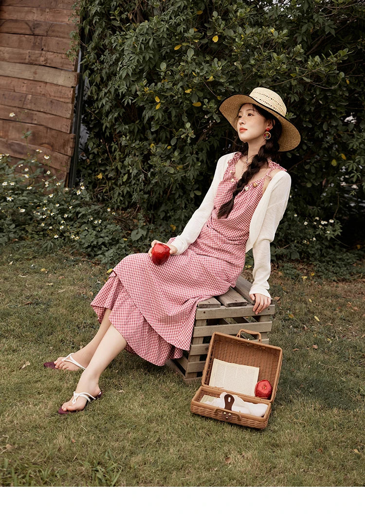 MISHOW Red Plaid Summer Camisole Dress Women New 2025 Sleeveless Elastic Waist Retro Dresses Woman Sweat Fashion MXE32L2198