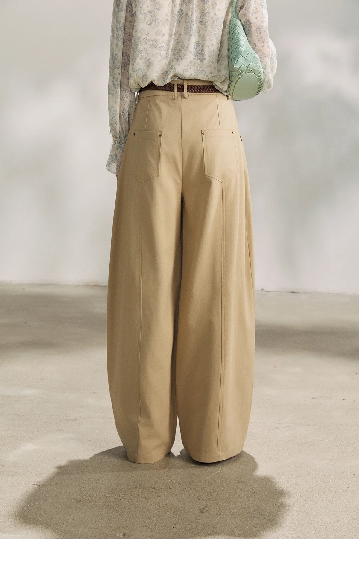 MISHOW Women's Khaki Wide Leg Pants 2026 Spring High Waist Belted Pants Rear Fake Pocket Design Casual Loose Trousers MXF13K1237