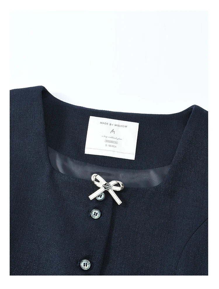 MISHOW French Vest Coat 2024 Spring Bow Square Neck Temperament Sleeveless Short Single Breasted Tank Top Outerwear MXD12W0294