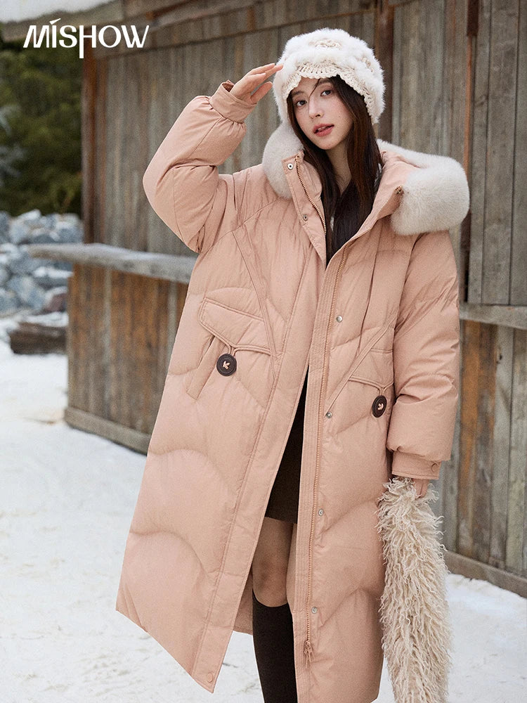 MISHOW Fox Fur Collar Down Jacket for Women 2025 Winter Fashion 90% White Duck Down Thickened Coat Warm Long Coat MXE51Y0082